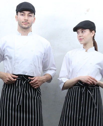 SKO-1322 화이트 더블단추 7부 조리복