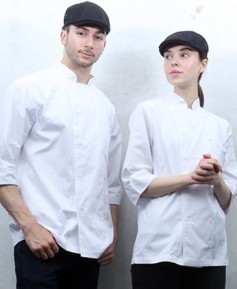 SKO-1322 화이트 더블단추 7부 조리복