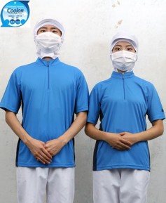 SW-164 반팔 청색 지퍼 차이나카라ㅡ(남녀공용 위생티)빅사이즈있음