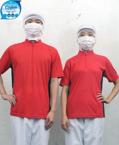 SW-164 반팔 적색 지퍼 차이나카라ㅡ(남녀공용 위생티)