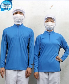 SW-164-1 긴팔 청색 지퍼 차이나카라ㅡ(남녀공용 위생티)빅사이즈있음