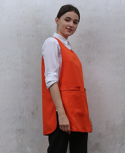 SAP-373 옆트임 오렌지 원피스앞치마 (폴리원단)