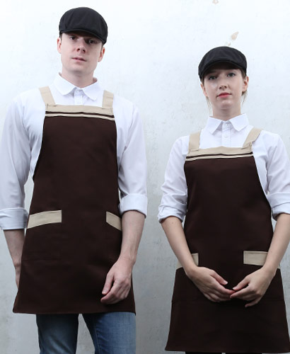 SAP-31 커피 가슴 두줄 배색 앞치마