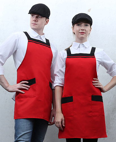 SAP-32 레드 가슴 두줄 배색 앞치마