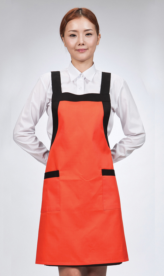 SAP-79 주황 어깨배색 앞치마 ㅡㅡㅡㅡ ◐면혼방◑