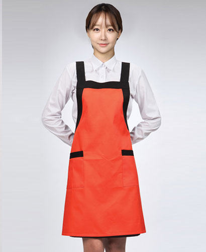 SAP-79 주황 어깨배색 앞치마 ㅡㅡㅡㅡ ◐면혼방◑
