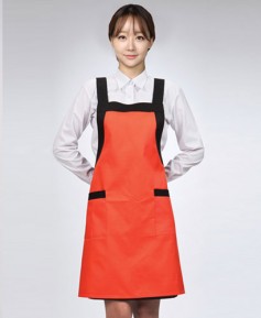 SAP-79 주황 어깨배색 앞치마 ㅡㅡㅡㅡ ◐면혼방◑