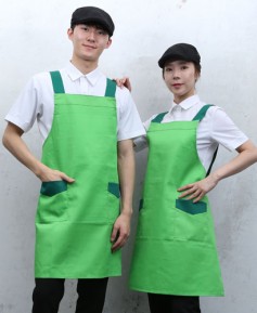 SAP-736 연두 어깨끈 배색 앞치마ㅡㅡㅡ ◐면혼방◑