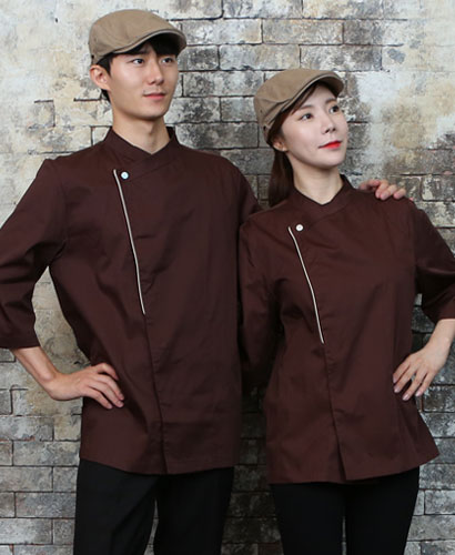 SKO-711-4 커피/베이지 띠배색 원버튼 스냅 7부