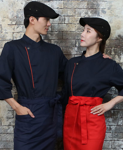 SKO-711-3 네이비/오렌지 띠배색 원버튼 스냅