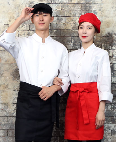 SKO-715-2 화이트 원버튼 스냅 조리복