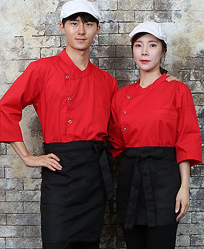 SKO-717-4 레드 칠부 슬립 조리복