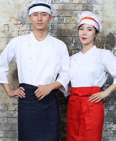 SKO-717-2 화이트 칠부 슬립 조리복