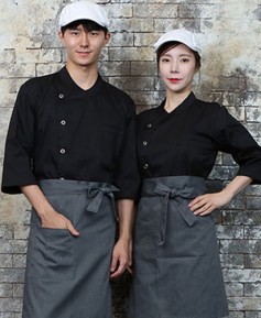 SKO-717-1 블랙 칠부 슬립 조리복