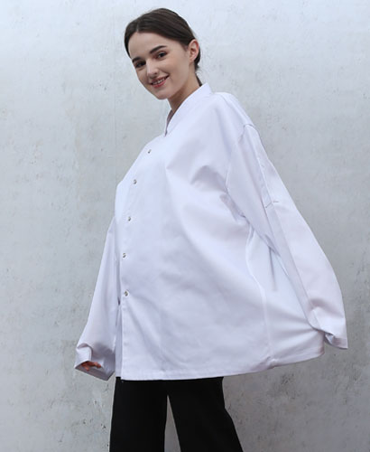 SKO-178 화이트 싱글 스냅단추 조리복ㅡㅡㅡ빅사이즈 (긴팔)