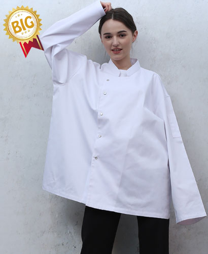 SKO-178 화이트 싱글 스냅단추 조리복ㅡㅡㅡ빅사이즈 (긴팔)