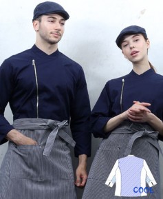 SKO-86 네이비 지퍼 슬립 기능성 쿡복-(긴팔칠부 겸용)