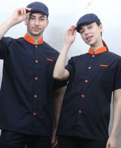 SKO-1826 곤색오렌지띠 배색 싱글단추 조리복