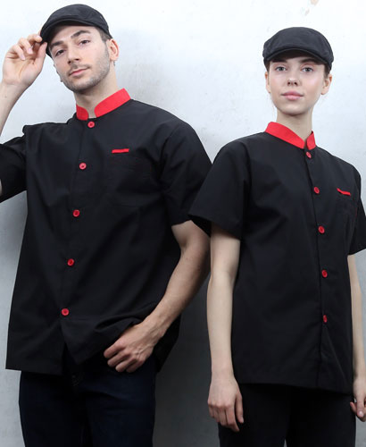 SKO-1825 검정적띠 배색 싱글단추 조리복