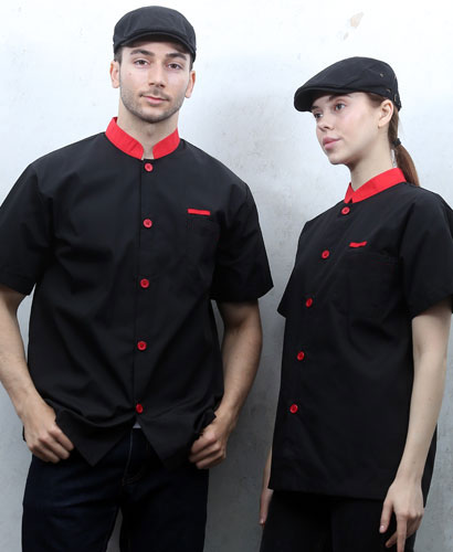 SKO-1825 검정적띠 배색 싱글단추 조리복