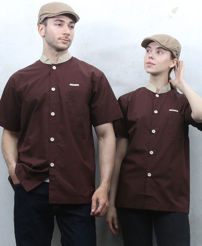 SKO-1827 커피베이지띠 배색 싱글단추 조리복