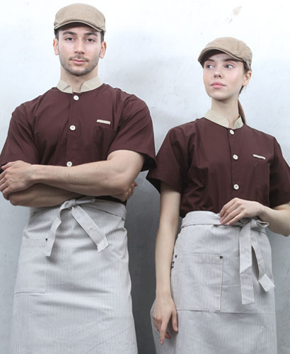 SKO-1827 커피베이지띠 배색 싱글단추 조리복