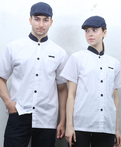 SKO-1823 백색네이비띠 배색 싱글단추 조리복