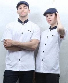 SKO-1823 백색네이비띠 배색 싱글단추 조리복