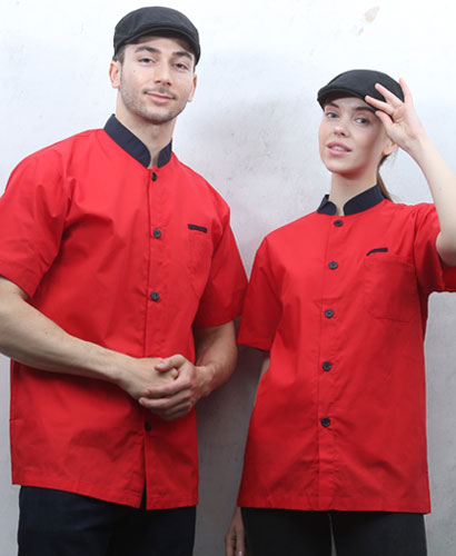 SKO-1821 빨강검띠 배색 싱글단추 조리복