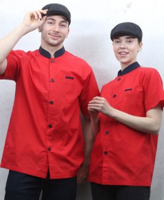 SKO-1821 빨강검띠 배색 싱글단추 조리복