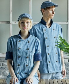 SKO-170-4 스카이블루 카라형 더블데님 (반팔 칠부 겸용)