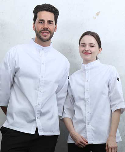 SKO-166-1 화이트 베이직 스탠딩카라 칠부조리복