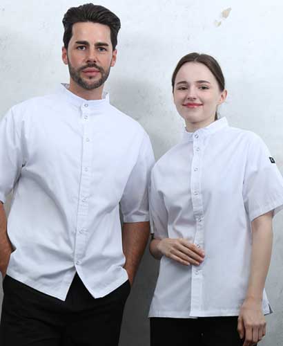 SKO-167-1 화이트 베이직 스탠딩카라 반팔조리복