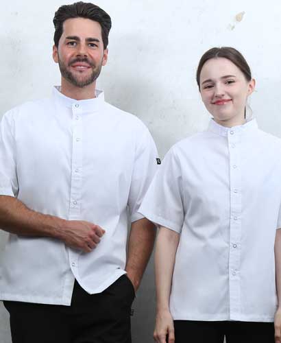 SKO-167-1 화이트 베이직 스탠딩카라 반팔조리복