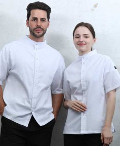 SKO-167-1 화이트 베이직 스탠딩카라 반팔조리복