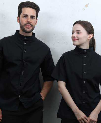 SKO-167-2 블랙 베이직 스탠딩카라 반팔 조리복