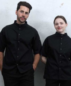 SKO-167-2 블랙 베이직 스탠딩카라 반팔 조리복