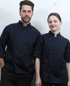 KO-230-3 네이비 원포인트 스냅 조리복 ㅡㅡ [반팔/칠부 겸용]