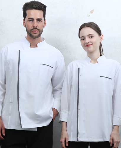 SKO-4221 화이트 슬림핏 고신축 스판조리복 ㅡㅡ [칠부/긴팔 겸용]