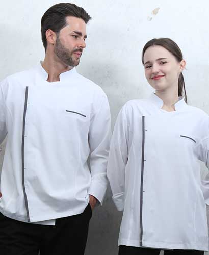 SKO-4221 화이트 슬림핏 고신축 스판조리복 ㅡㅡ [칠부/긴팔 겸용]