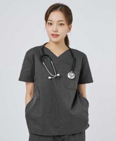 S101W-2 여성 쿨스판 V넥 베이직 스크럽 그레이