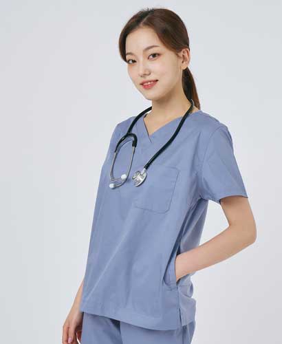 S101W-3 여성 쿨스판 V넥 베이직 스크럽 인디고
