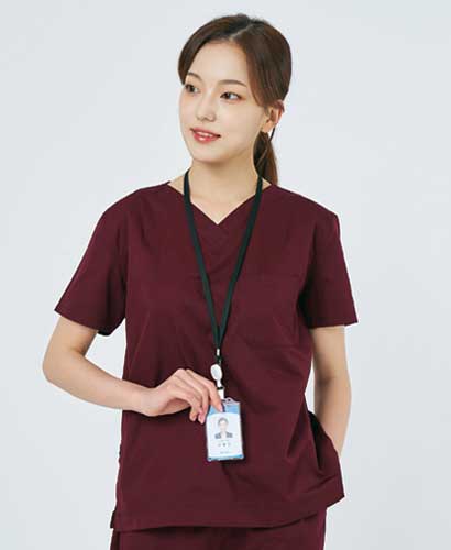 S101W-4 여성 쿨스판 V넥 베이직 스크럽 버건디