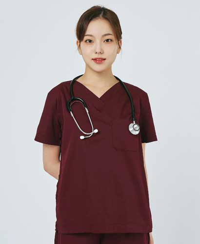 S101W-4 여성 쿨스판 V넥 베이직 스크럽 버건디