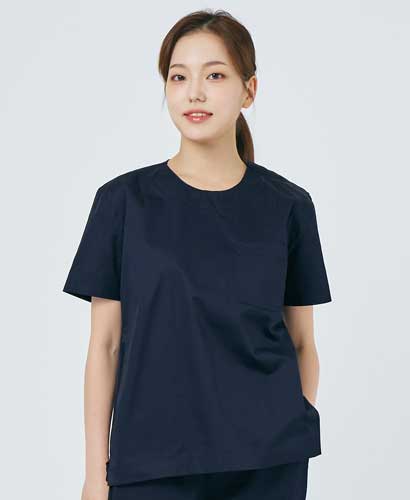 S201W-1 여성 쿨스판 크루넥 베이직 스크럽 네이비