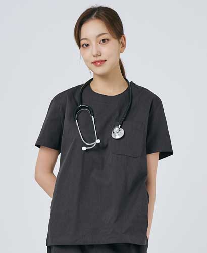 S201W-2 여성 쿨스판 크루넥 베이직 스크럽 그레이