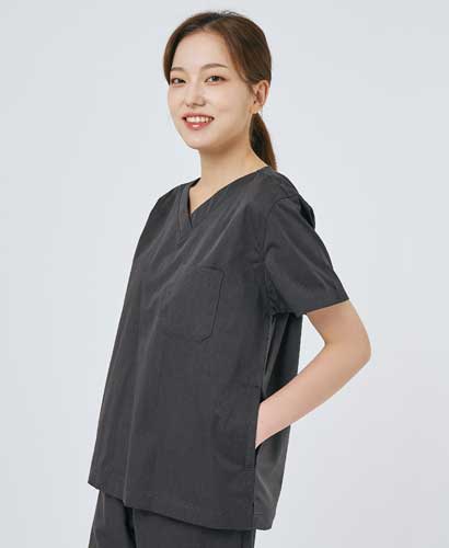 S201W-2 여성 쿨스판 크루넥 베이직 스크럽 그레이