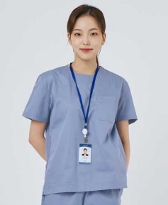 S201W-3 여성 쿨스판 크루넥 베이직 스크럽 인디고
