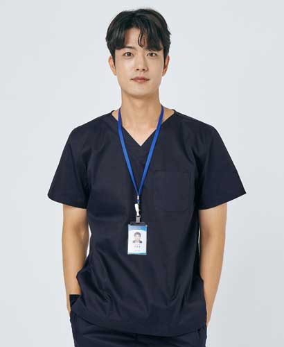 S101M-1 남성 쿨스판 V넥 베이직 스크럽 네이비