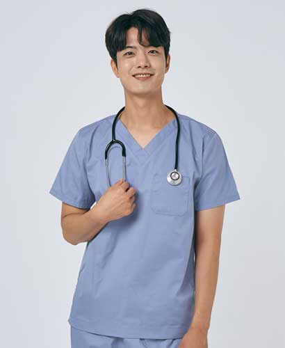 S101M-3 남성 쿨스판 V넥 베이직 스크럽 인디고